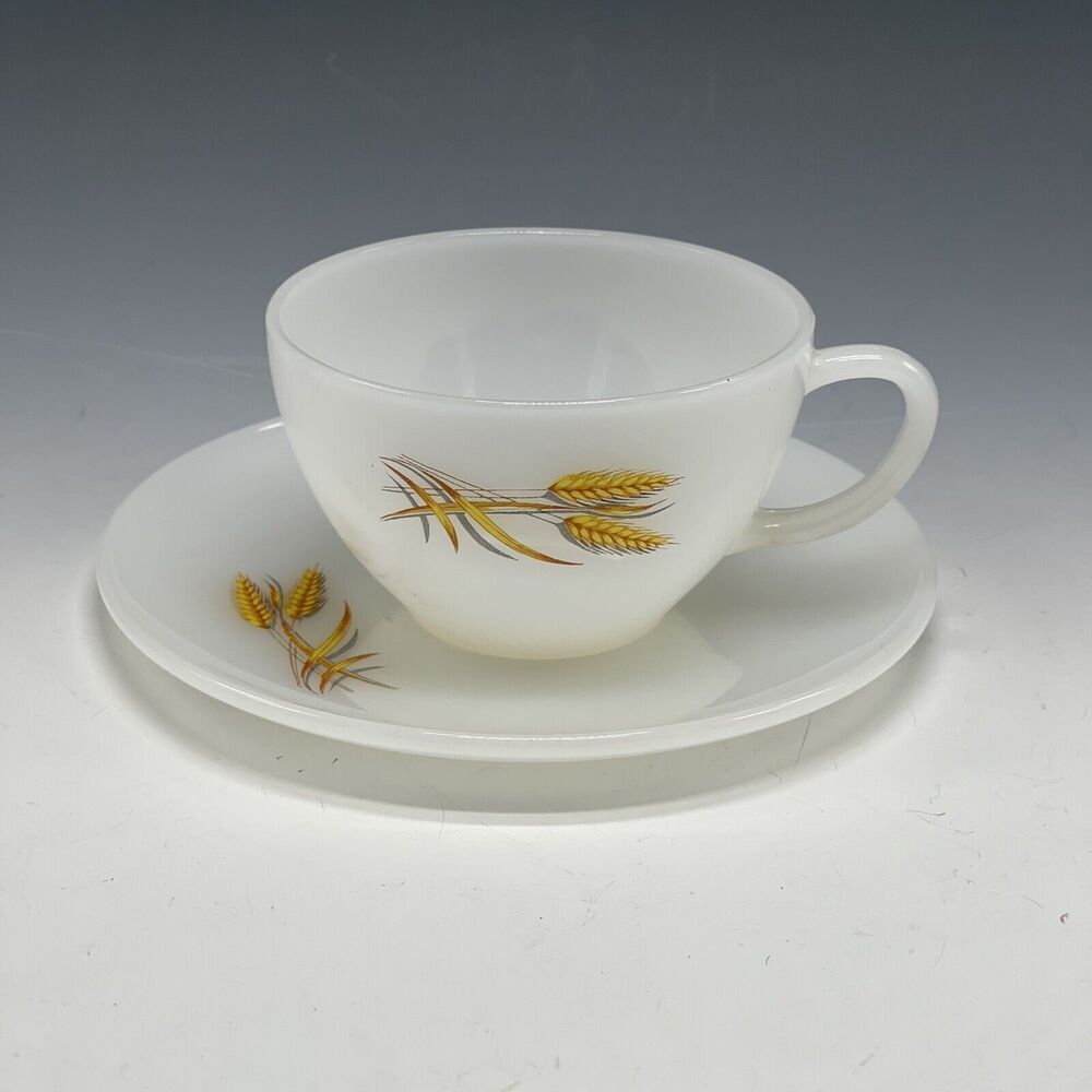 Vintage Fire King Glass Wheat pattern Teacup And Saucer Wheatgrass‎ Replacement